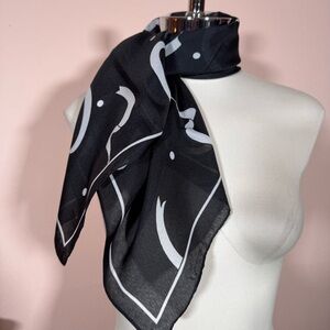Vintage 1970’s 80’s Retro black white Ribbon Print made in Italy Square scarf